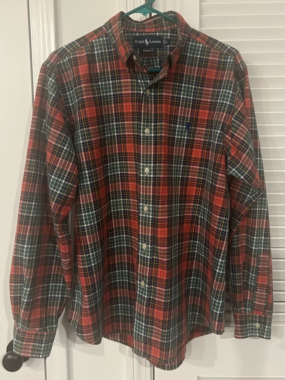 Ralph Lauren Classic Fit Plaid Button Down Shirt Large Green Red Navy